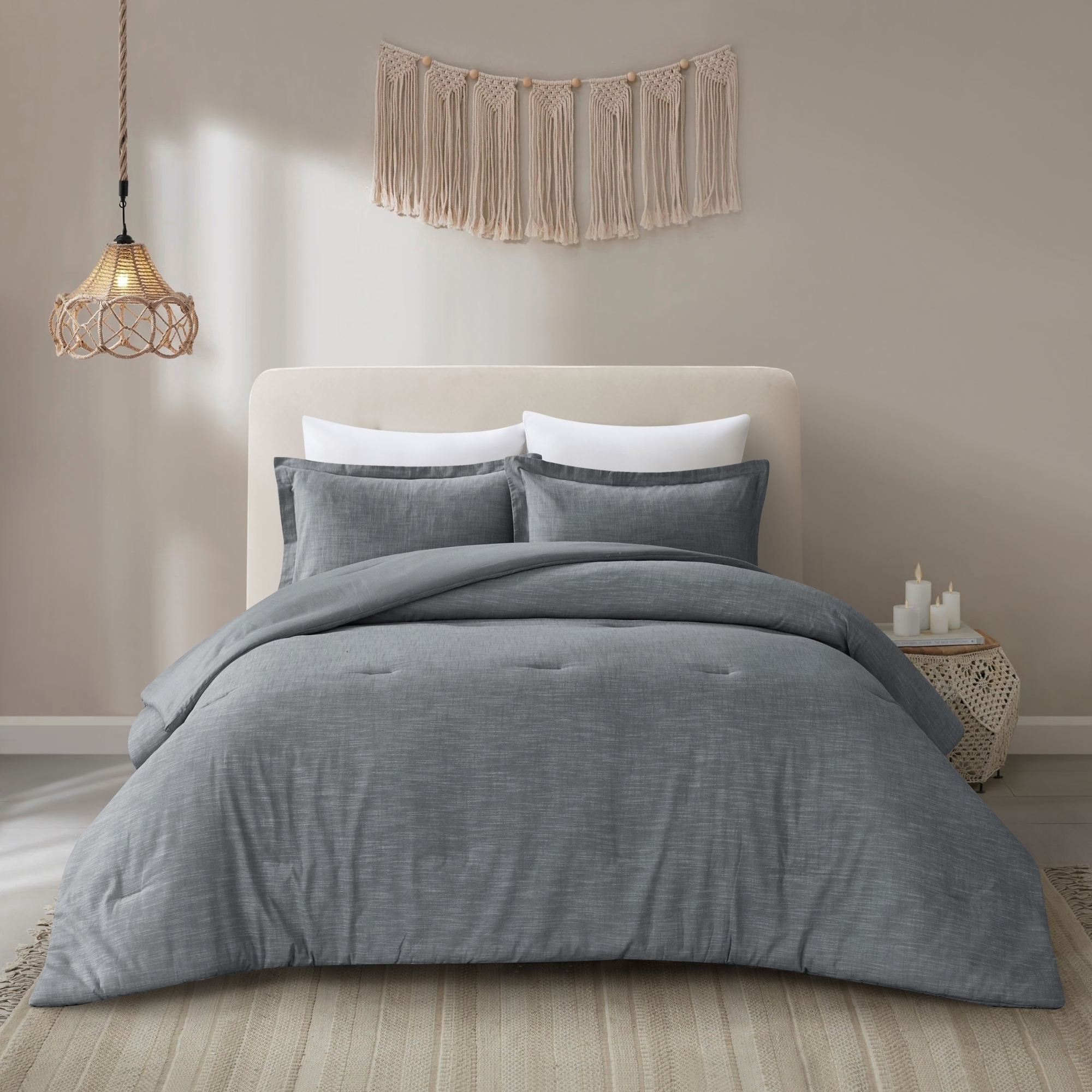 Aalayah Comforter Set -Exceptionally Cozy , Solid Neutral Color - denim, full/queen