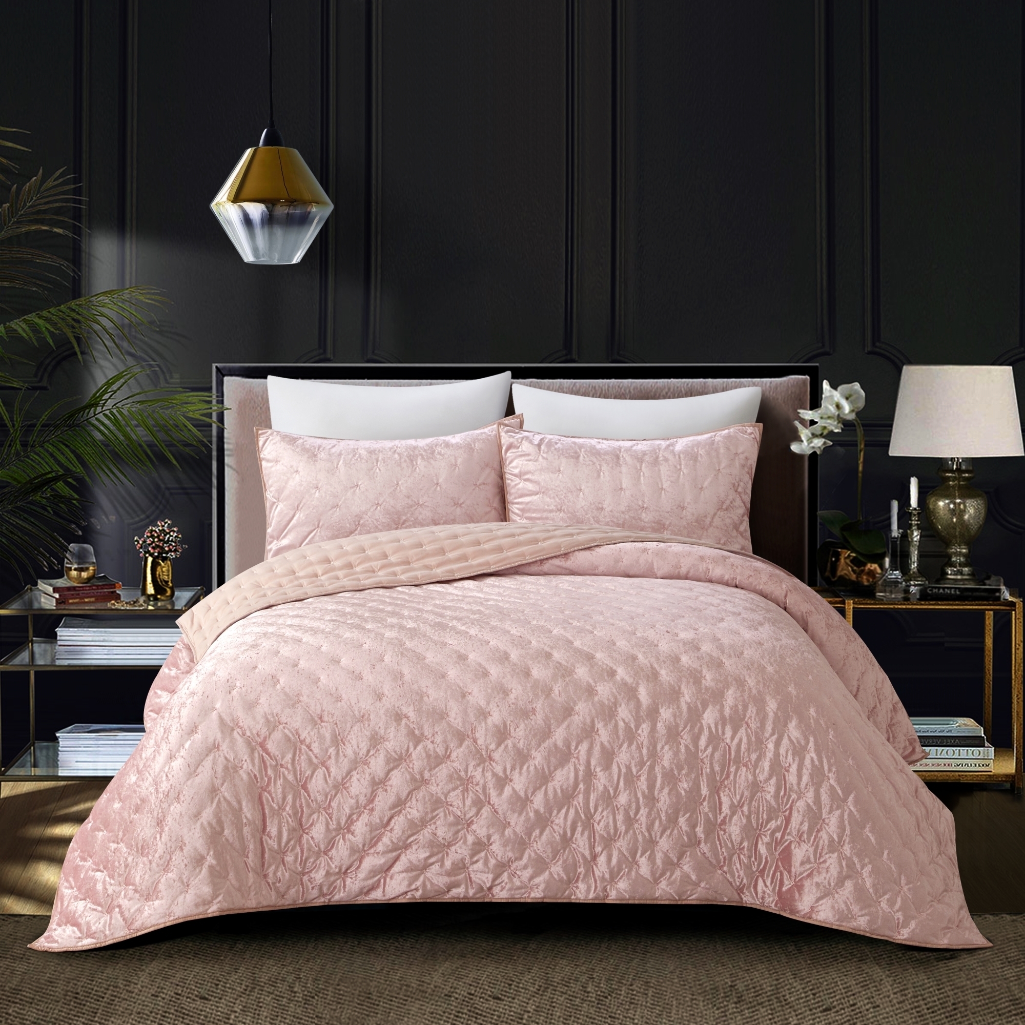 Meagan Comforter Set -Crushed Velvet , Soft And Shiny - Blush, Full/queen