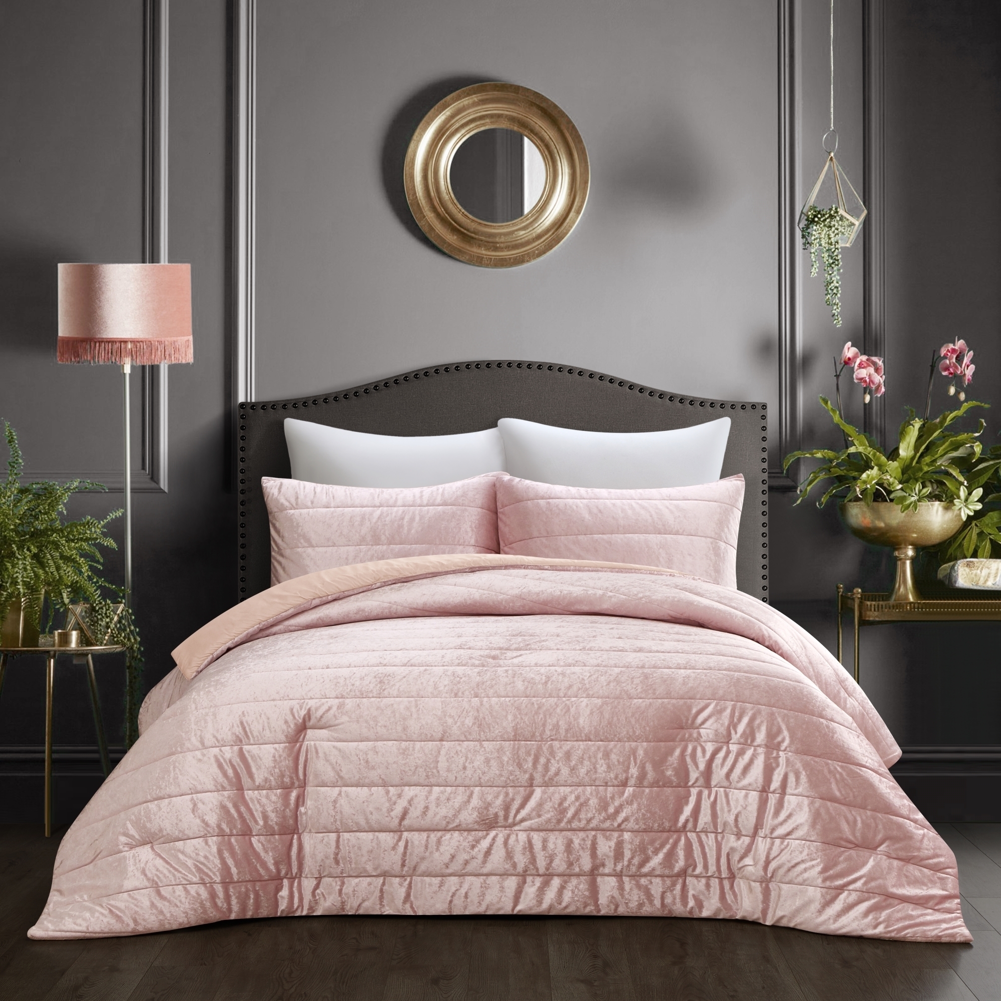 Nava Comforter Set -Crushed Velvet , Channel Tufted - Blush, Twin/twin Xl