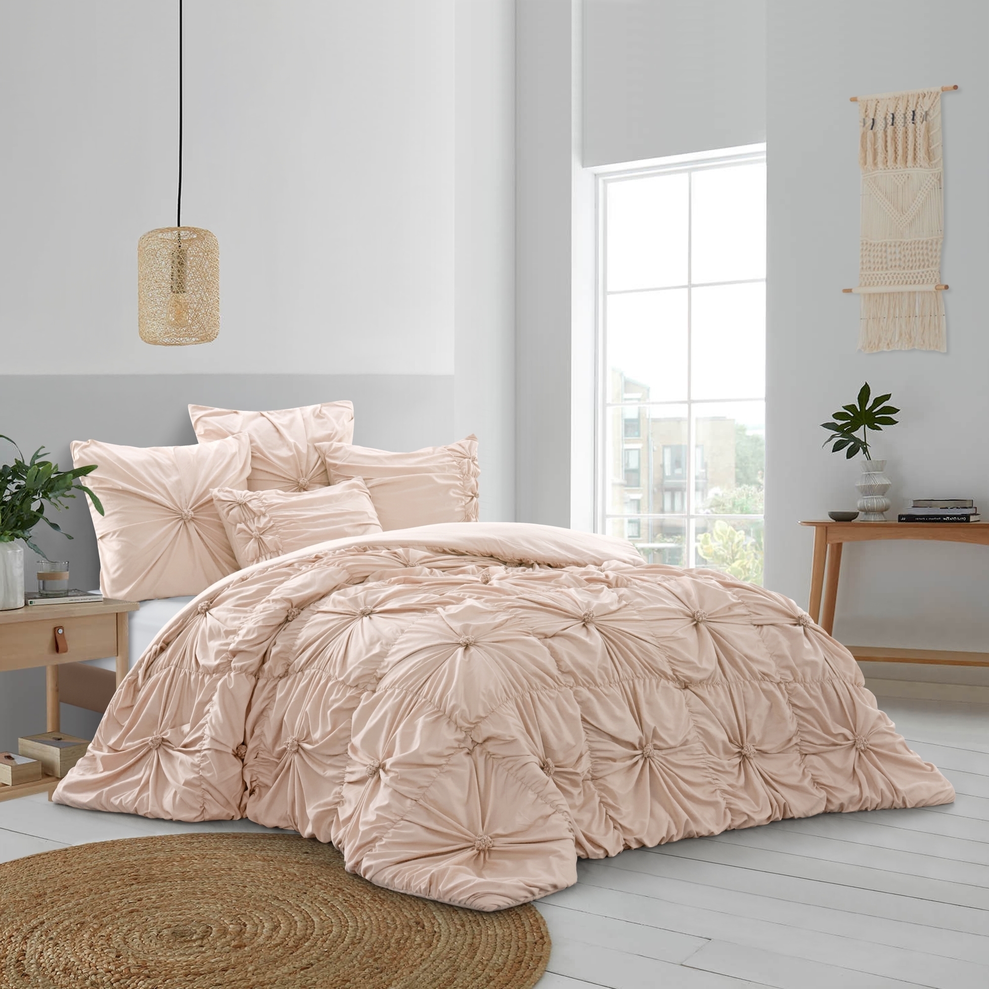 Bethel Comforter Set -Pinch Pleated Pintuck , Solid Neutral Color - Blush, Twin/twin Xl