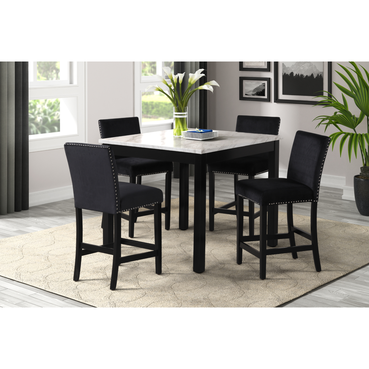5-piece Counter Height Dining Table Set with One Faux Marble Dining Table and Four Upholstered-Seat Chairsï¿½ï¿½ for Kitchen and Living room