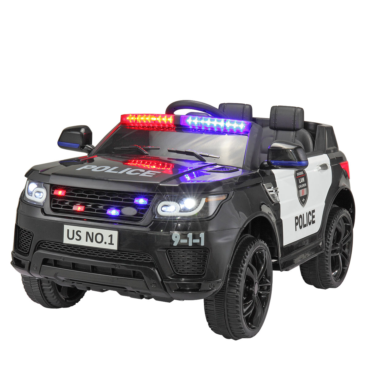 12V Kid Ride on Police Car with Parental Remote Control, Battery Powered Electric Truck with Siren, Flashing Lights,Music, Black