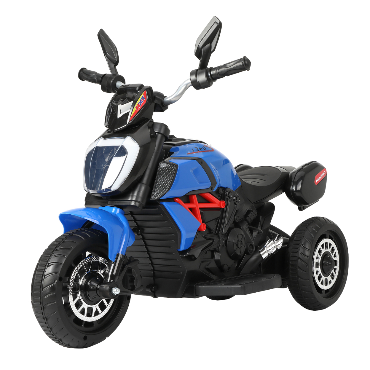 6V Kids Ride On Motorcycle with Headlights, Battery-Powered 3-Wheel Bicycle - Blue
