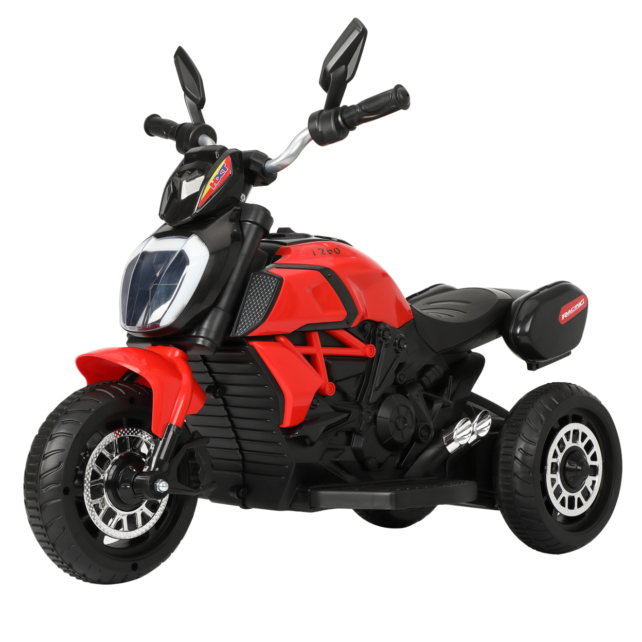 6V Kids Ride On Motorcycle with Headlights, Battery-Powered 3-Wheel Bicycle - Red
