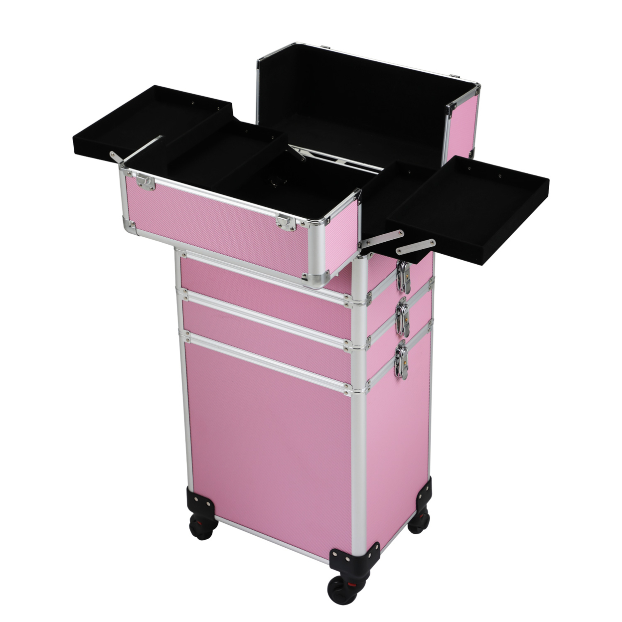 4-in-1 Makeup Travel Case with 360ï¿½ï¿½ Rolling Wheels, Locks, Keys and Adjustable Dividers, Pink
