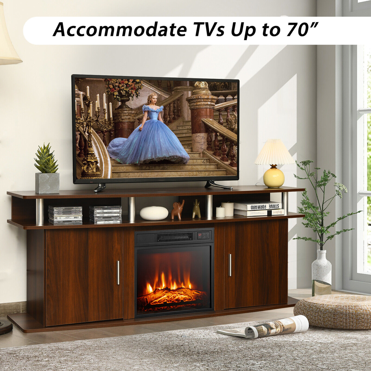 63'' Fireplace TV Stand W/18'' 1400W Electric Fireplace Up To 70''