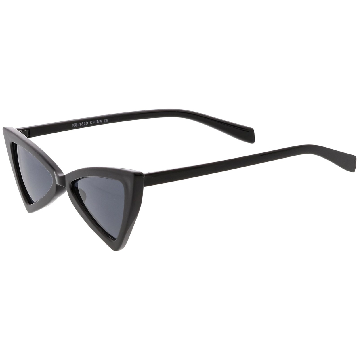 Women's Thin Extreme Cat Eye Sunglasses Neutral Colored Flat Lens 51mm - Black / Smoke