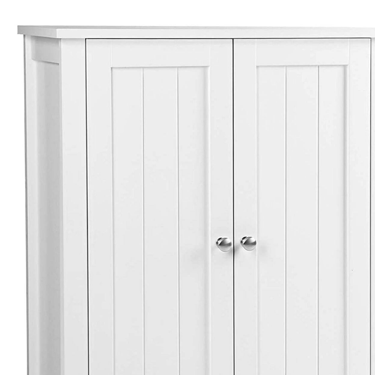 Deavan 31 Inch Wood Bathroom Storage Cabinet, 2 Doors, Plank Style, White- Saltoro Sherpi