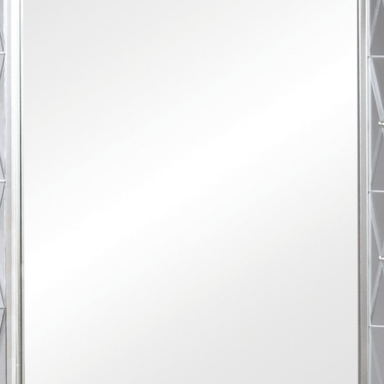 41 Inch Vanity Mirror, Etched Glass Trim, Wood Frame, Metallic Silver