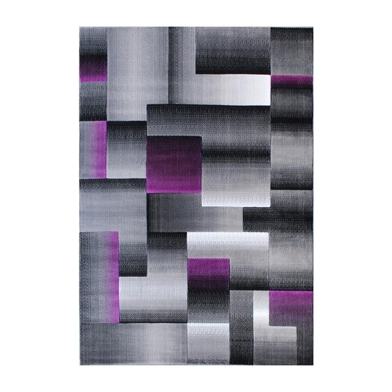 Elio Collection 5' X 7' Purple Color Blocked Area Rug - Olefin Rug With Jute Backing - Entryway, Living Room, Or Bedroom