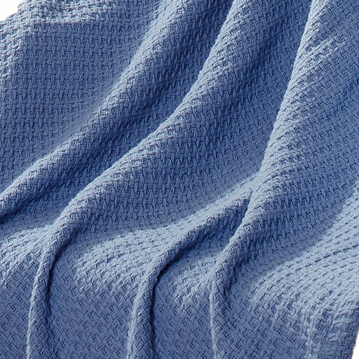 Nyx Twin Size Ultra Soft Cotton Thermal Blanket, Textured Feel, Denim Blue- Saltoro Sherpi