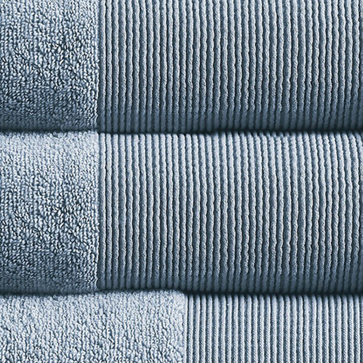 Indy Modern 6 Piece Cotton Towel Set, Softly Textured Design, Slate Blue- Saltoro Sherpi