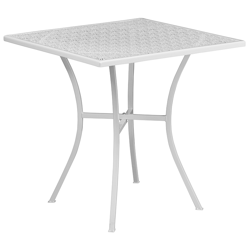 Commercial Grade 28 Square White Indoor-Outdoor Steel Patio Table Set With 2 Round Back Chairs