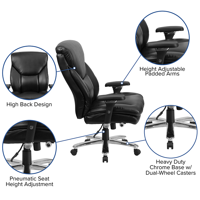 Hercules Series 247 Intensive Use Big & Tall 400 Lb. Rated Black Leathersoft Ergonomic Office Chair With Lumbar Knob