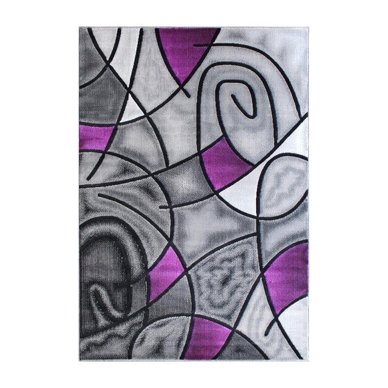 Jubilee Collection 6' X 9' Purple Abstract Area Rug - Olefin Rug With Jute Backing - Living Room, Bedroom, & Family Room