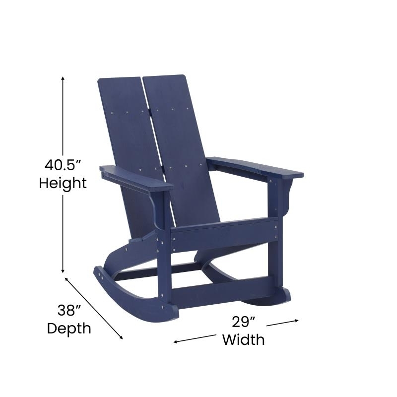 Finn Modern All-Weather 2-Slat Poly Resin Rocking Adirondack Chair With Rust Resistant Stainless Steel Hardware In Navy - Set Of2