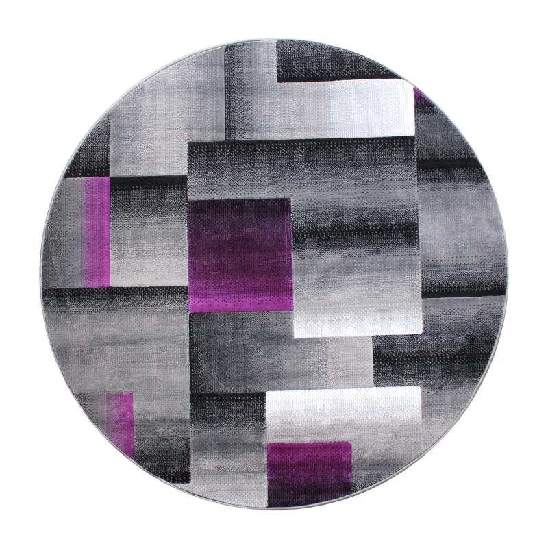 Elio Collection 5' X 5' Round Purple Color Blocked Area Rug - Olefin Rug With Jute Backing - Entryway, Living Room, Or Bedroom