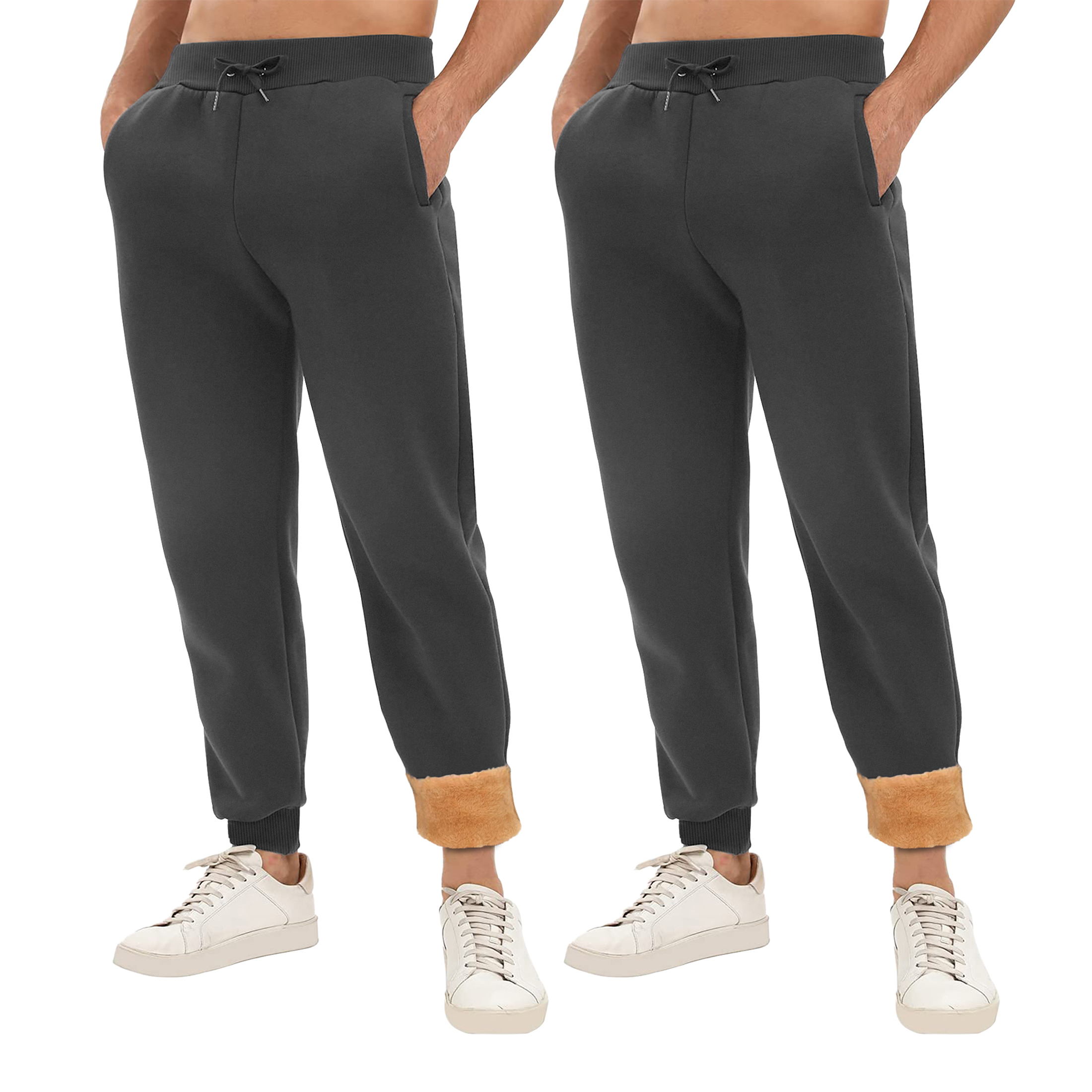 2-Pack: Men's Winter Warm Thick Sherpa Lined Jogger Track Pants With Pockets - Charcoal, Small