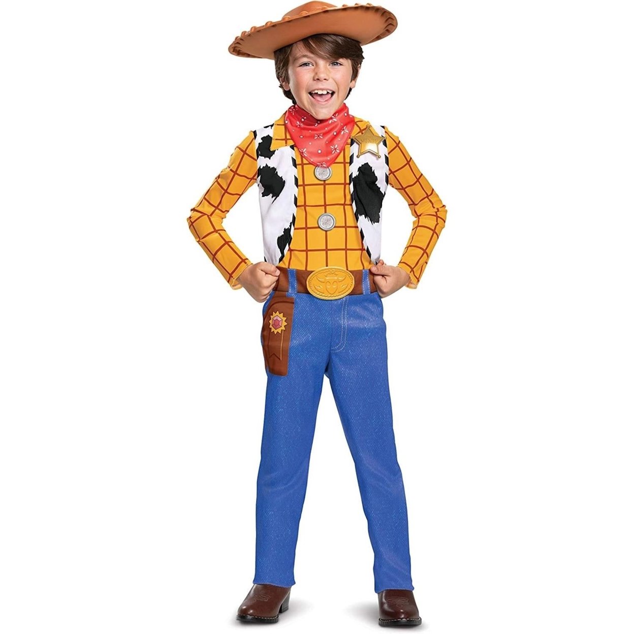 Toy Story Woody Boys Size L 10/12 Costume Disney Cowboy Hat Badge Disguise
