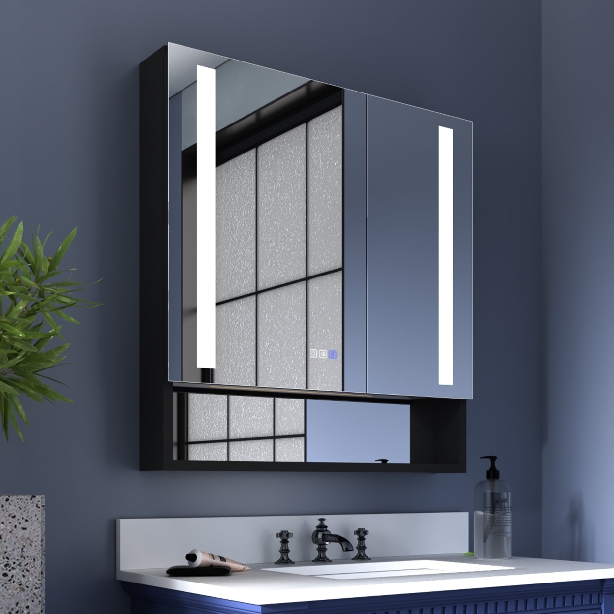 ExBrite 30 x 32 inch Bathroom Mirror Medicine Cabinet with Lights Double Door Recessed or Surface Mount,Defog