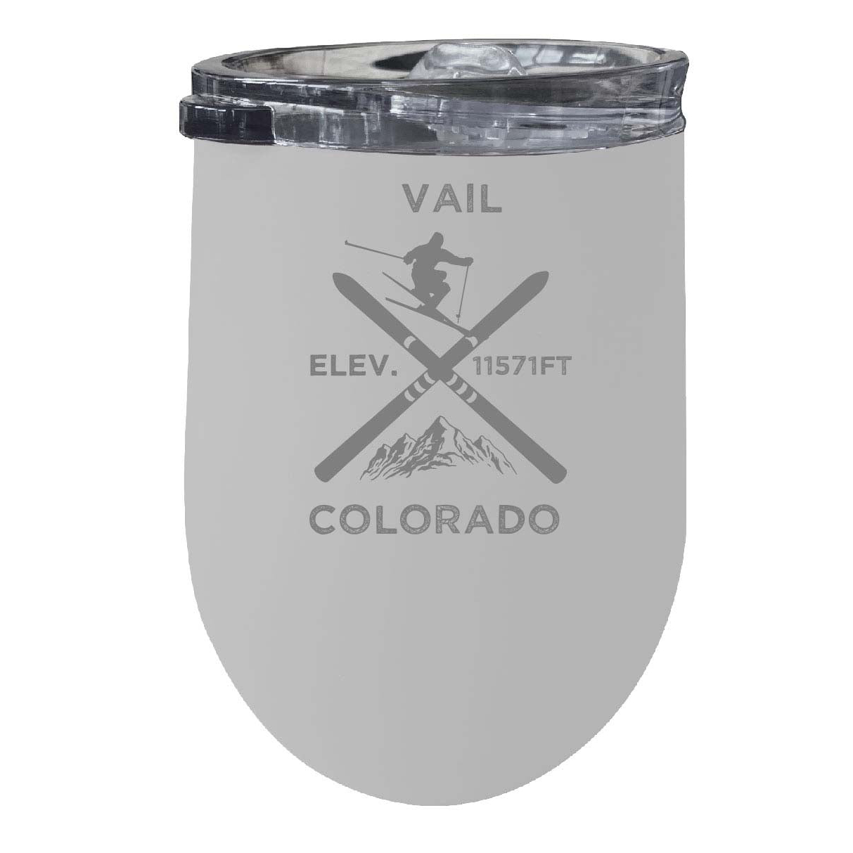 Vail Colorado Ski Souvenir 12 Oz Laser Etched Insulated Wine Stainless Steel Tumbler - White