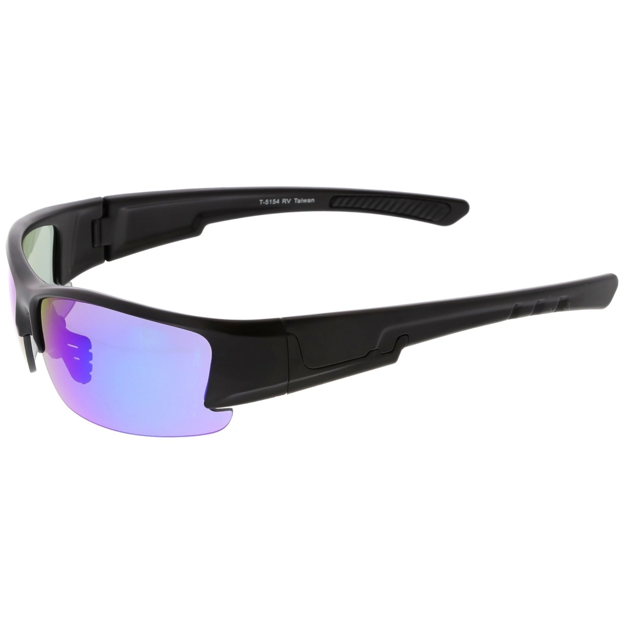 Sports Semi-Rimless TR-90 Wrap Sunglasses Rectangle Colored Mirror Lens 63mm - Shiny Black / Blue Purple Mirror