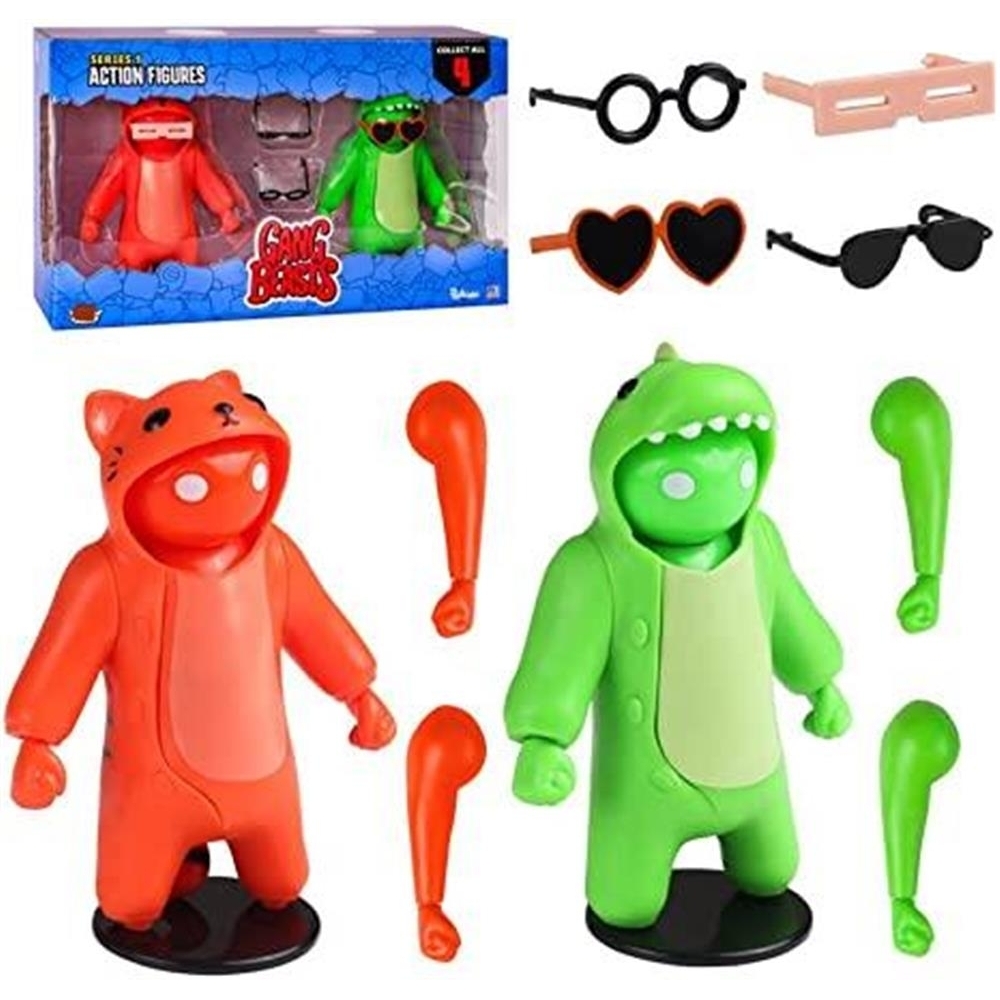 Gang Beasts Red Cat Green Dinosaur Suit 2pk Action Figures Game Fighter Characters Set PMI International