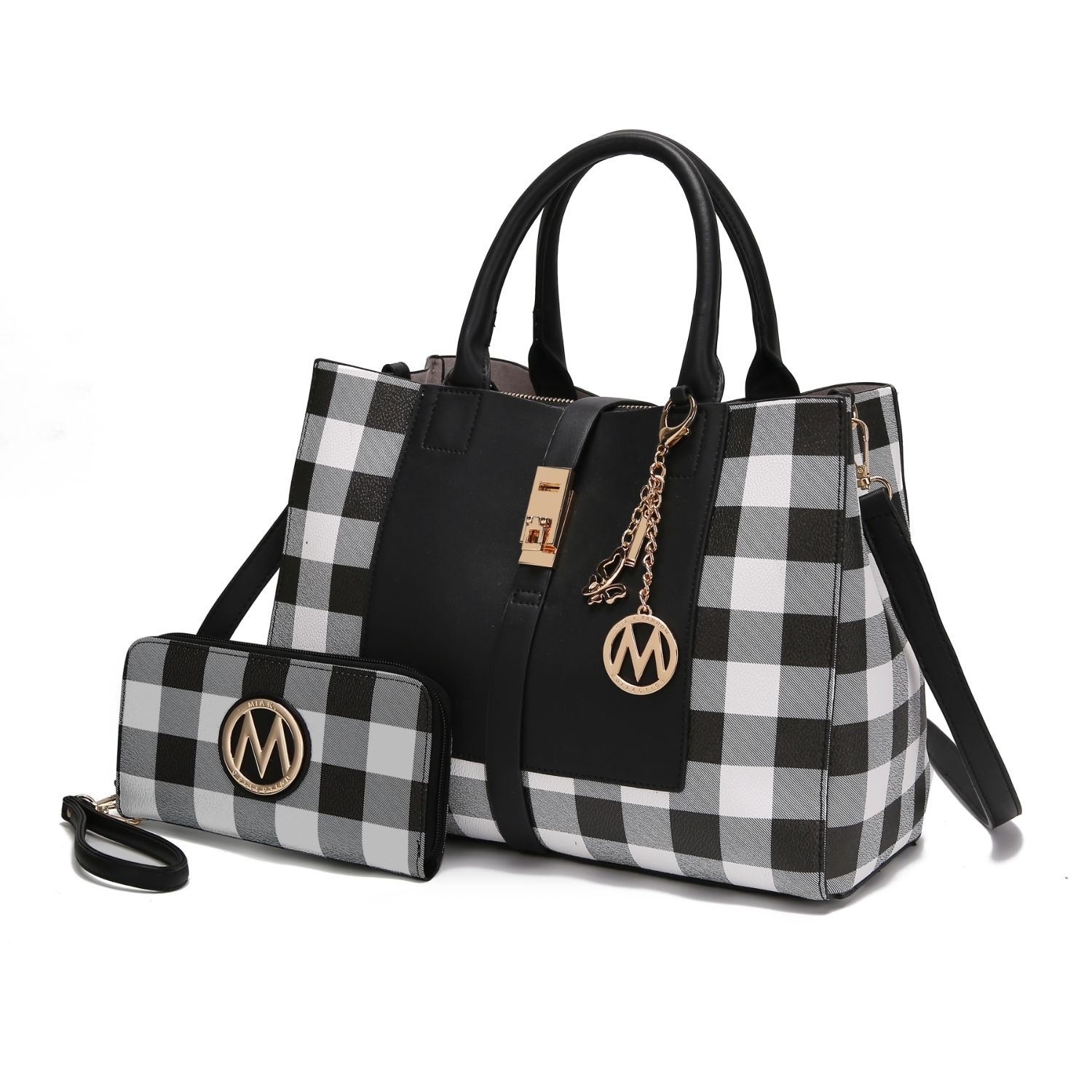 MKF Collection Yuliana Checkered Satchel Handbag With Wallet By Mia K. - Green