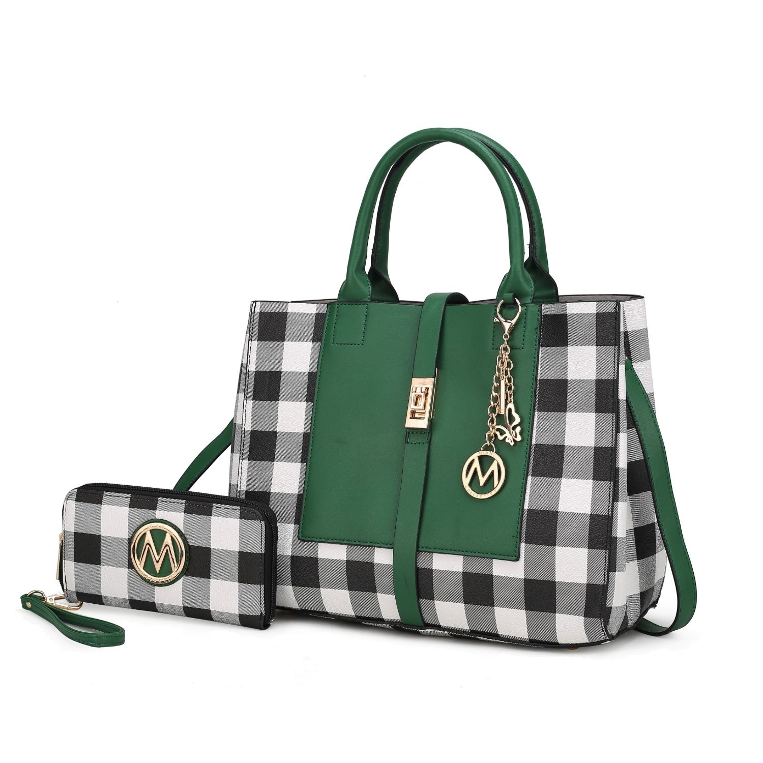 MKF Collection Yuliana Checkered Satchel Handbag With Wallet By Mia K. - Green