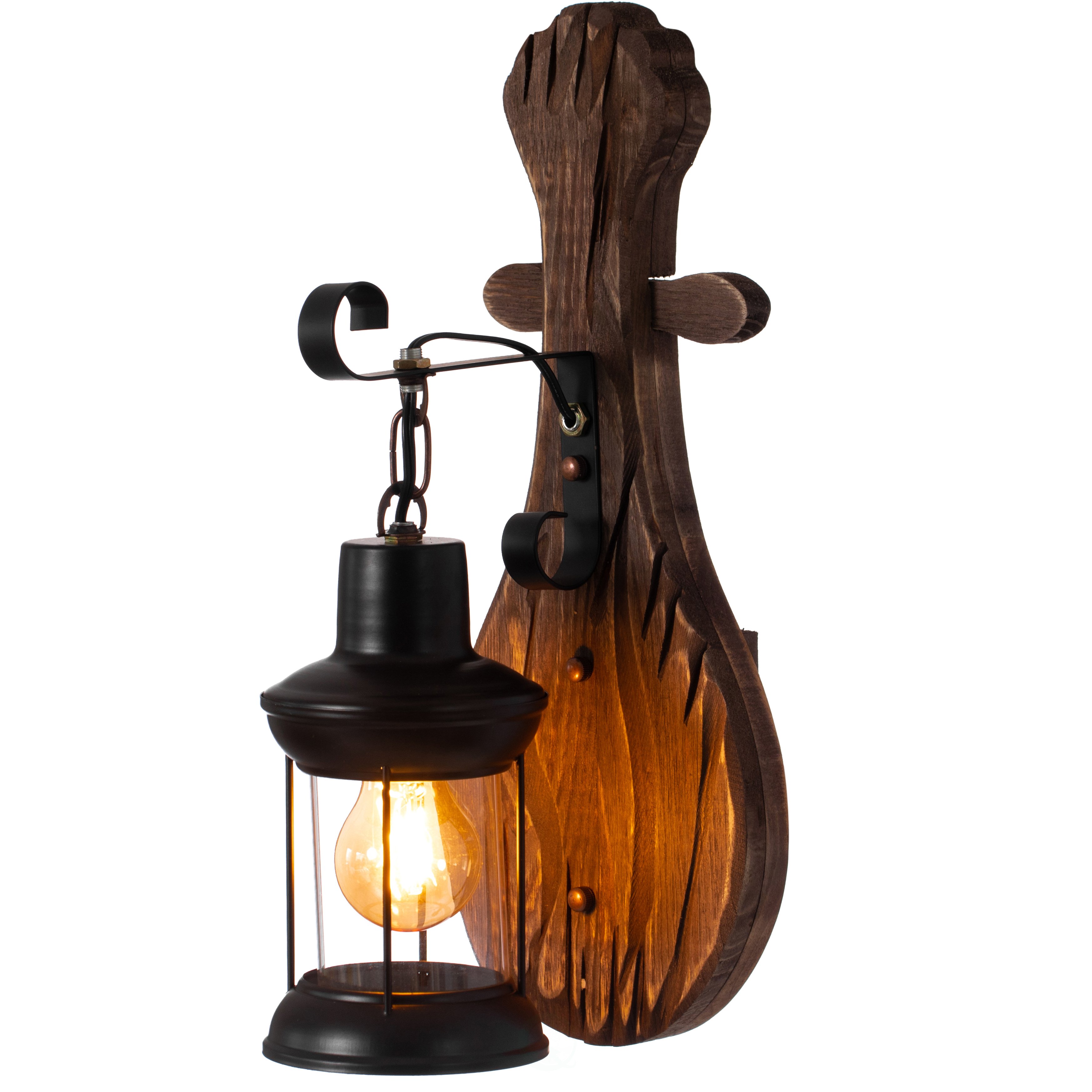 Vintage Industrial Unique Shape Wooden Wall Lamp, Wall Sconce Light For Home, Restaurant Or Bar - Set Of 2