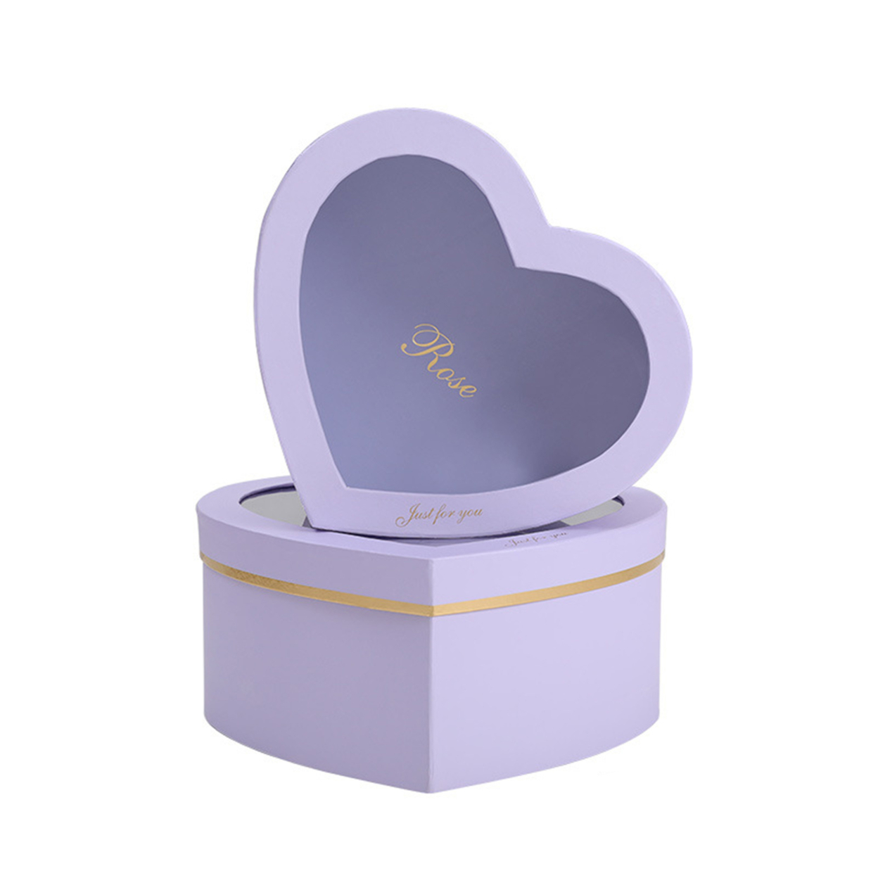 2Pcs/Set Flower Box Heart Shaped Hot Stamping Paper Florist Packaging Rose Gift Case for Party - light purple