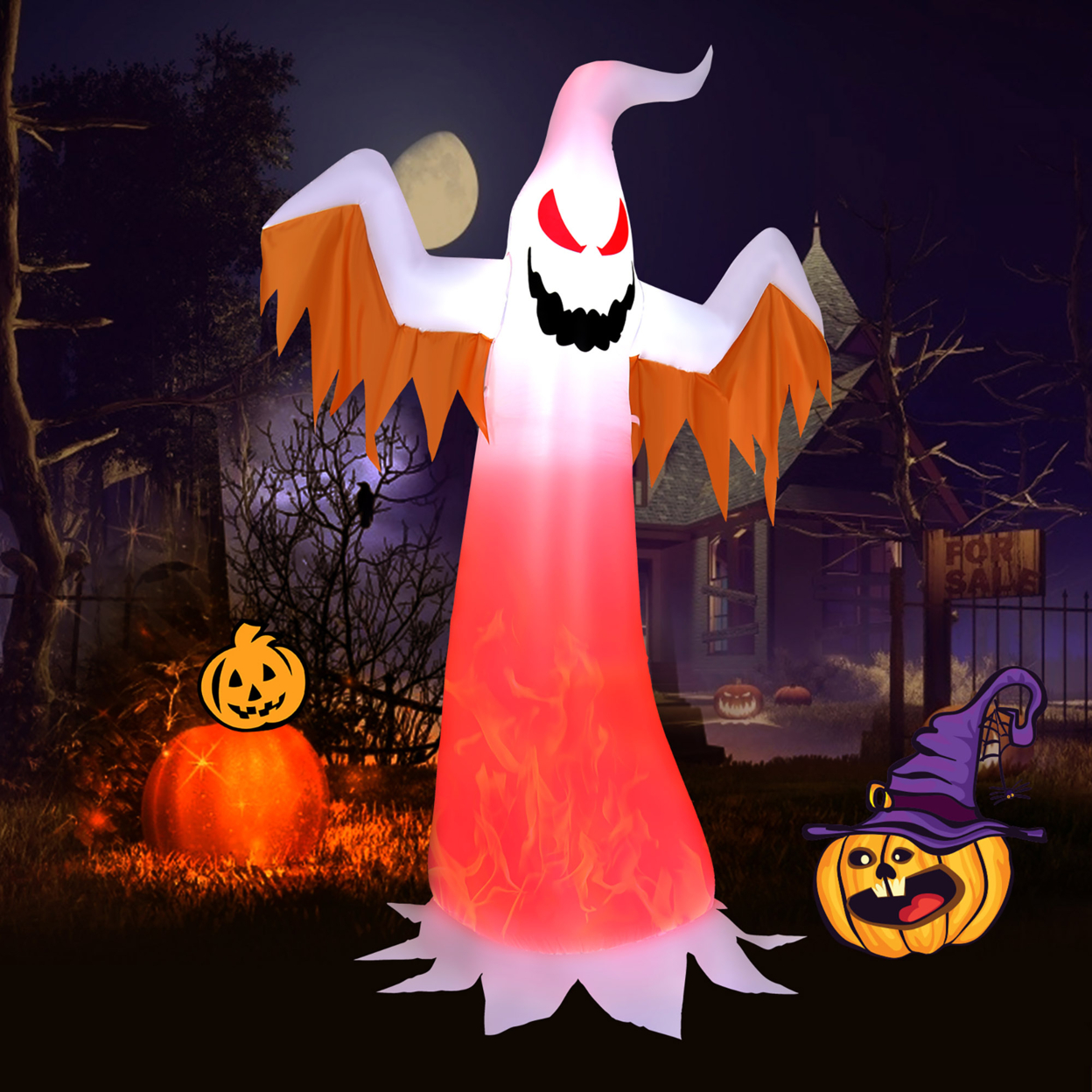 6FT Inflatable Halloween Ghost Party Decoration W/ Flame Lights