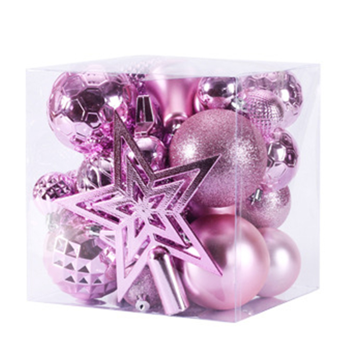 45Pcs/Set Bauble Decor Exquisite Workmanship Shatterproof Plastic Christmas Tree Colorfast Hanging Ball Ornament for Home - pink