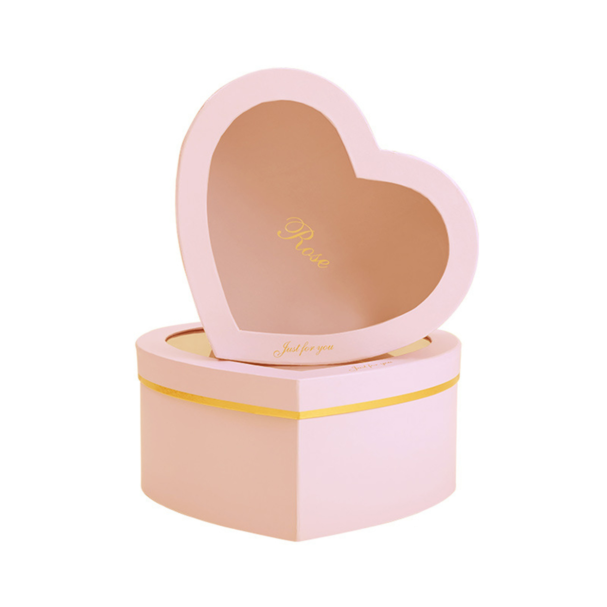 2Pcs/Set Flower Box Heart Shaped Hot Stamping Paper Florist Packaging Rose Gift Case for Party - pink