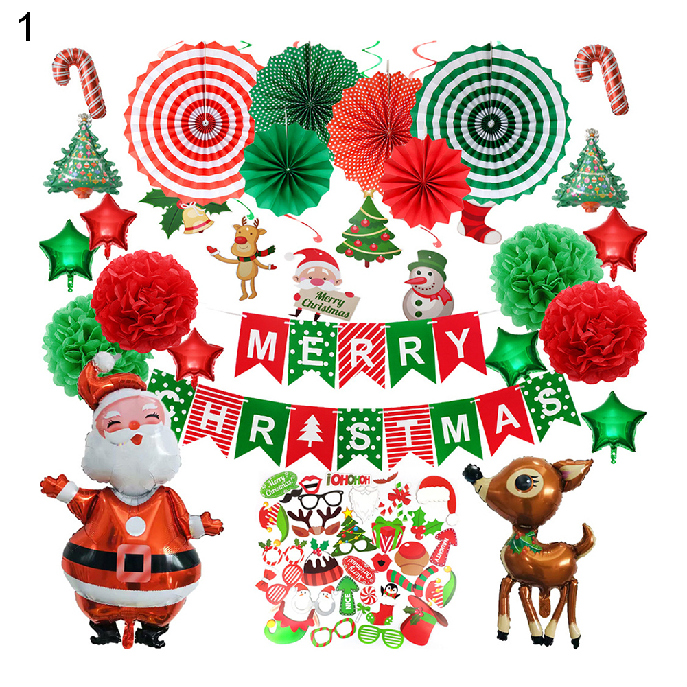 1 Set Merry Christmas Balloon Santa Claus Snowman Tree Balls DIY Decor Supplies - 1