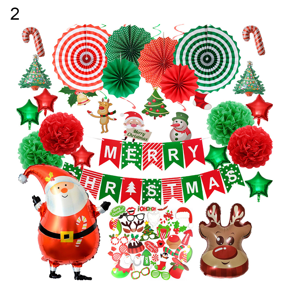 1 Set Merry Christmas Balloon Santa Claus Snowman Tree Balls DIY Decor Supplies - 2