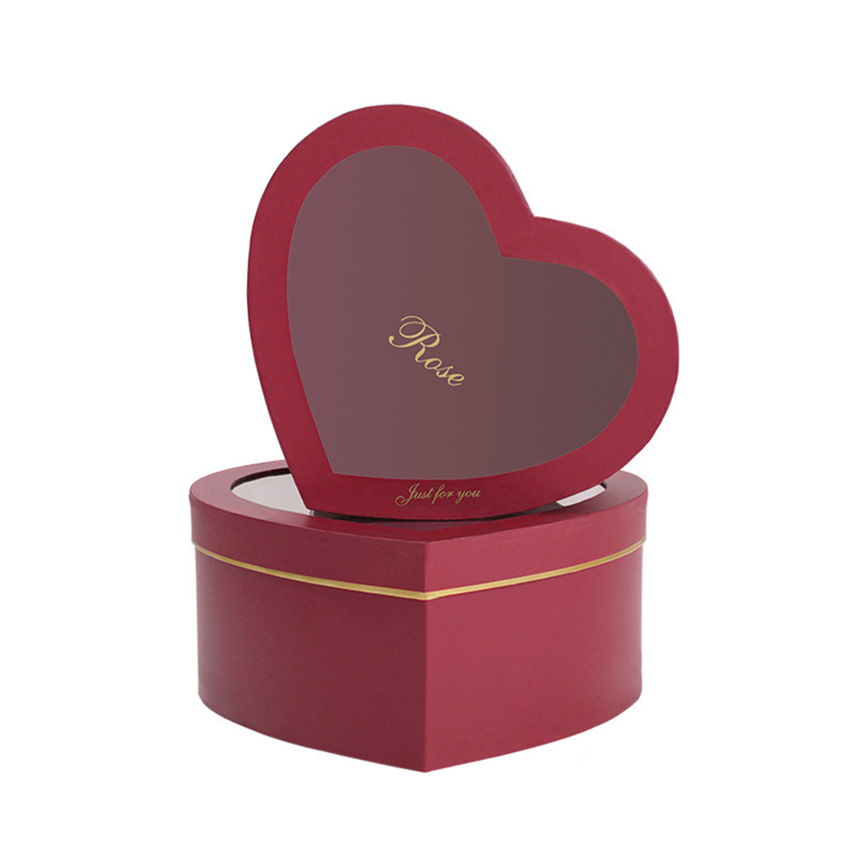 2Pcs/Set Flower Box Heart Shaped Hot Stamping Paper Florist Packaging Rose Gift Case for Party - wine red