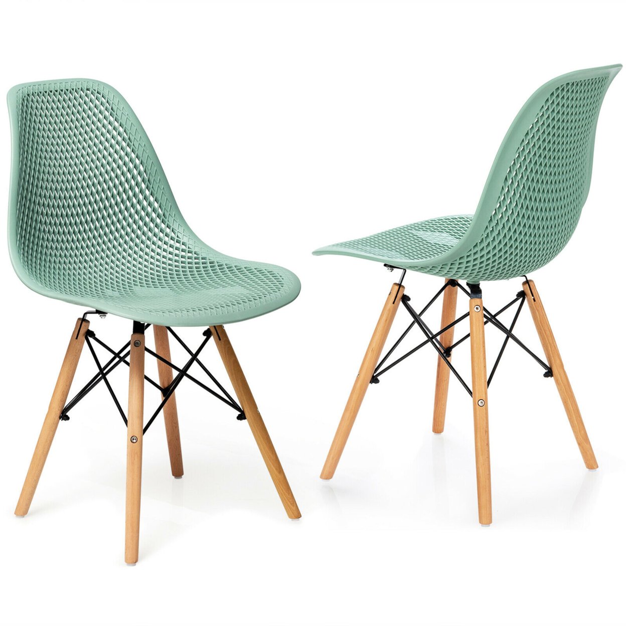 2PCS Modern DSW Dining Chair Office Home W/ Mesh Design Wooden Legs - Green