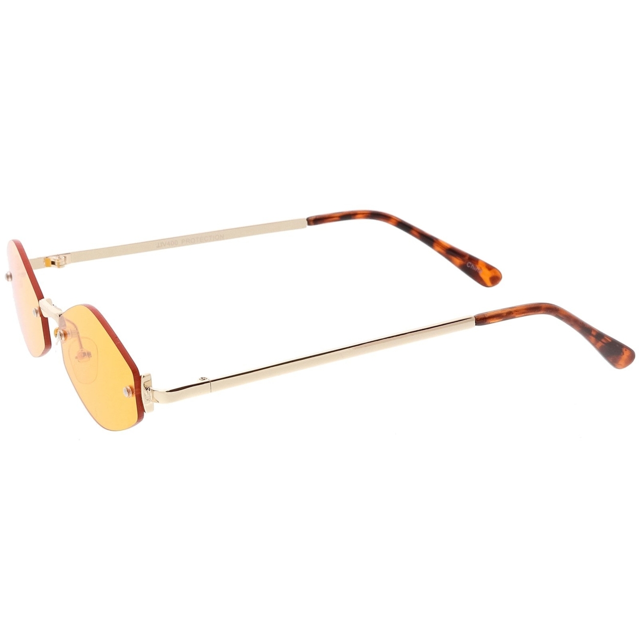 Extreme Small Geometric Rimless Sunglasses Color Tinted Lens 52mm - Gold / Pink