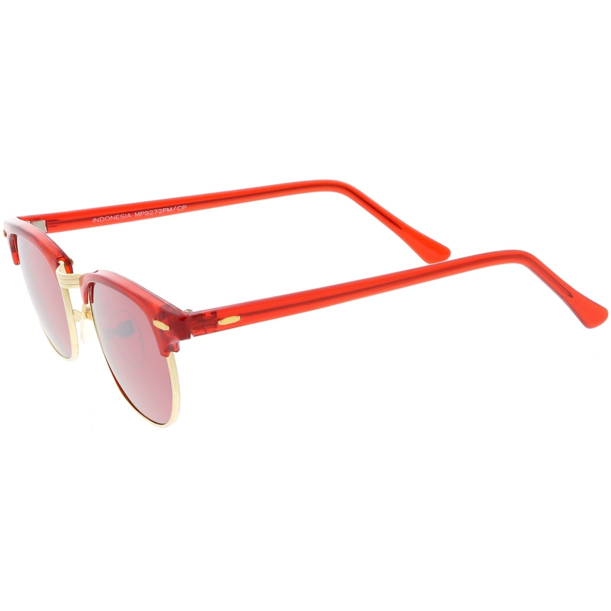 True Vintage Horn Rimmed Semi Rimless Sunglasses Mirrored Square Lens 49mm - Red / Red Mirror