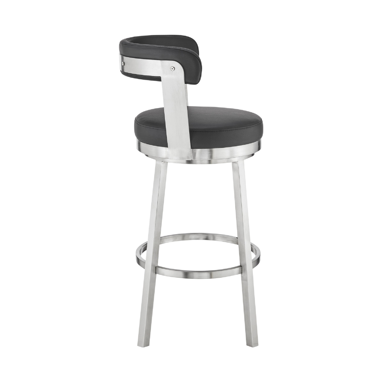 Swivel Counter Barstool With Curved Open Back And Metal Legs, Black And Silver- Saltoro Sherpi