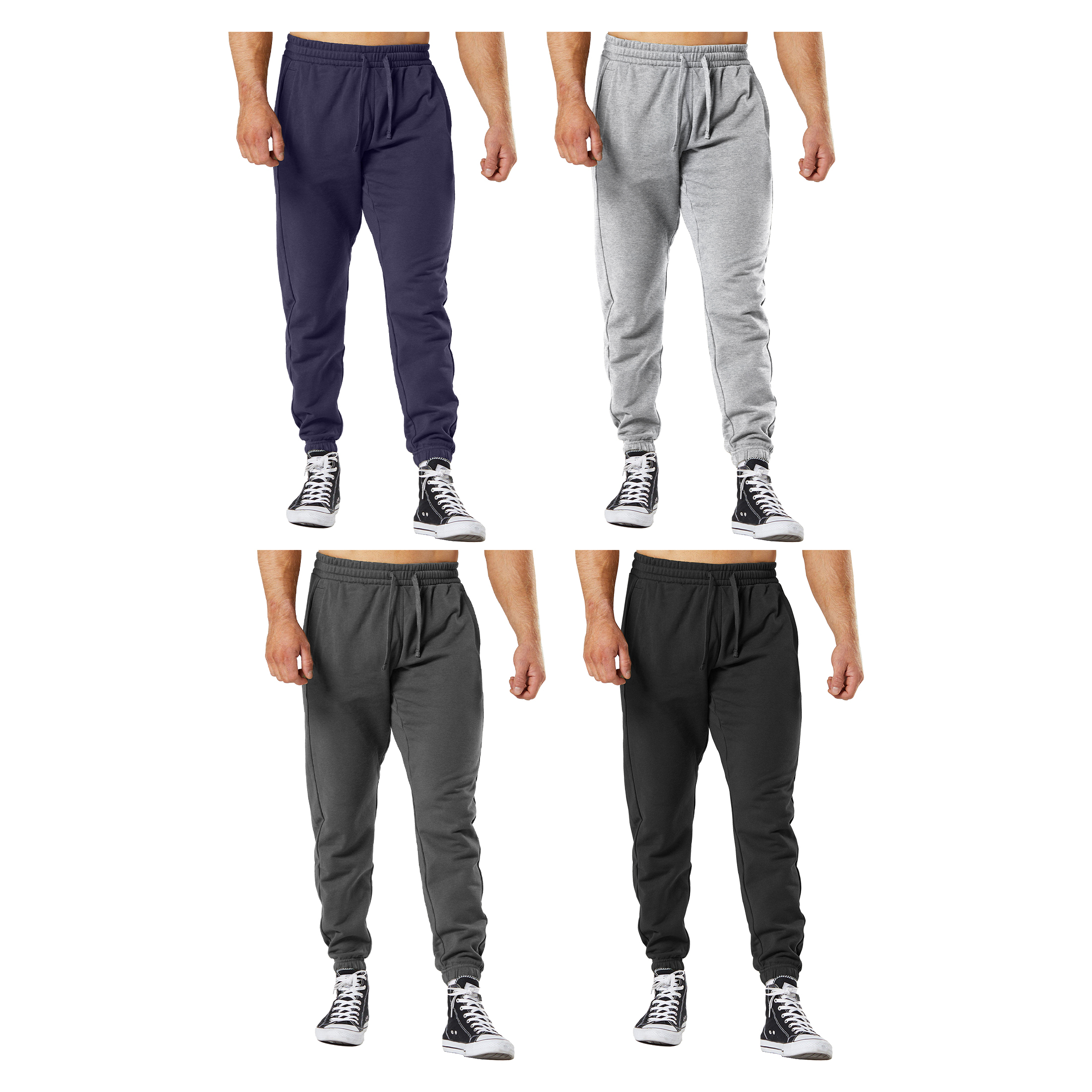 4-Pack: Men's Casual Fleece-Lined Elastic Bottom Jogger Pants With Pockets - Small