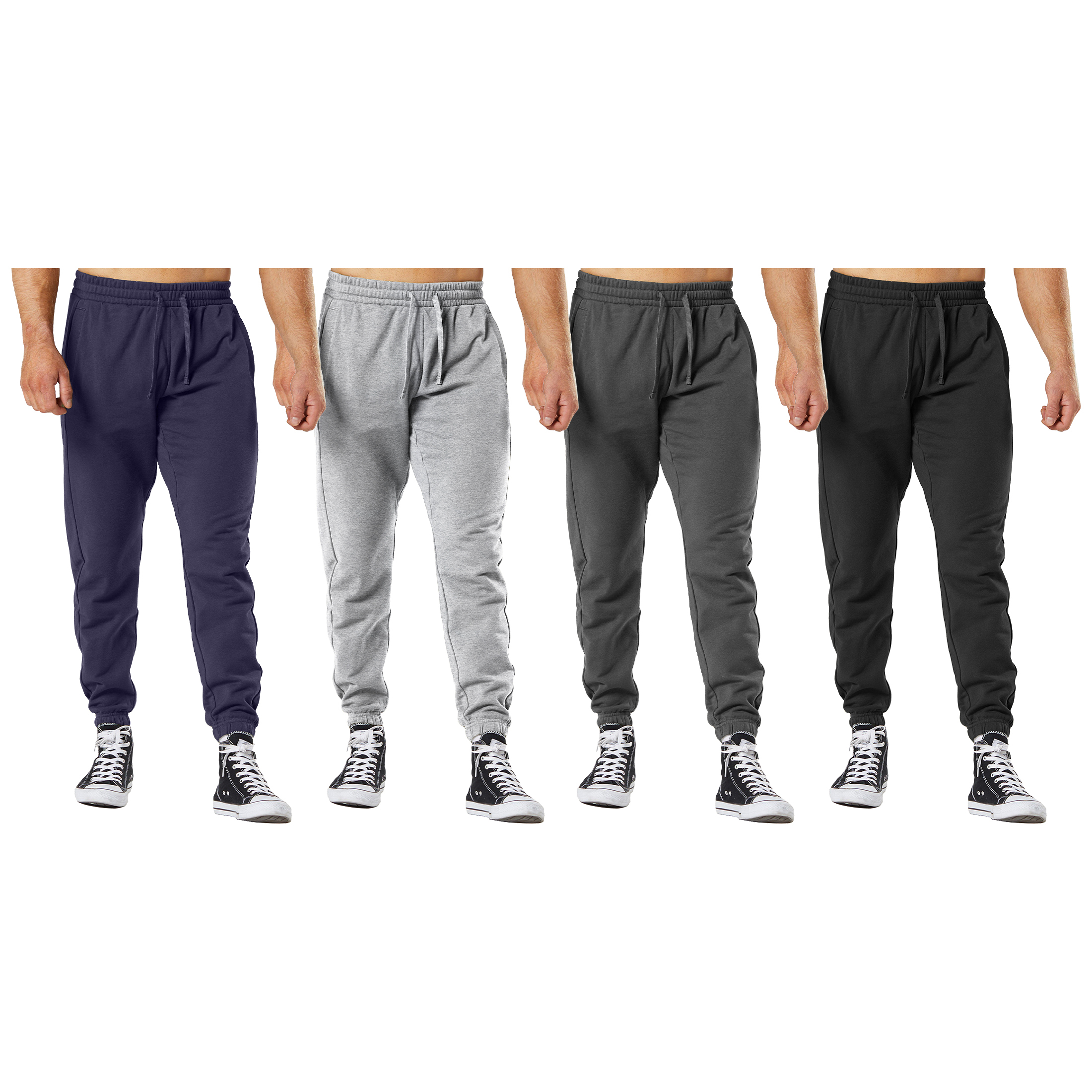 4-Pack: Men's Casual Fleece-Lined Elastic Bottom Jogger Pants With Pockets - Small