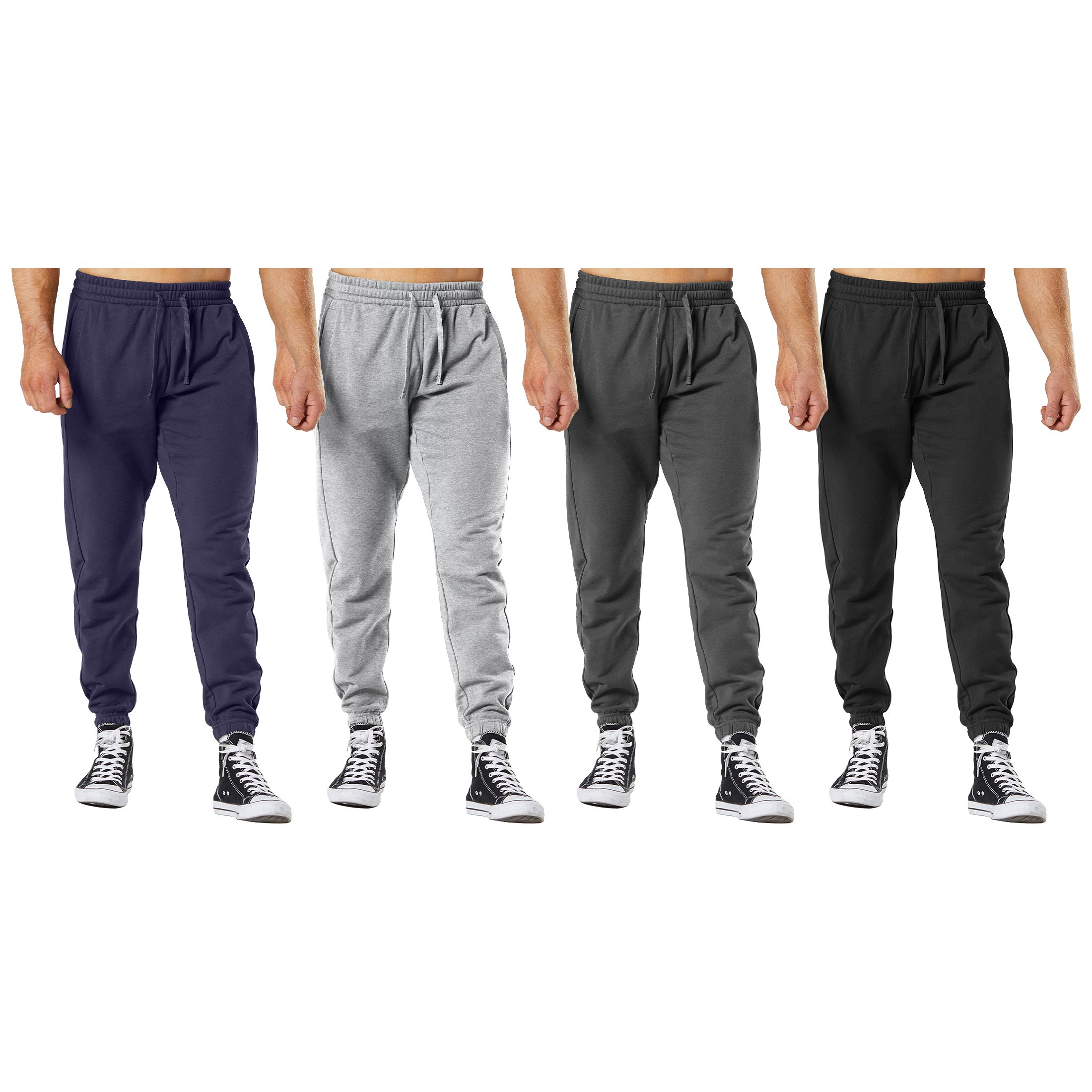 4-Pack: Men's Casual Fleece-Lined Elastic Bottom Jogger Pants With Pockets - Medium