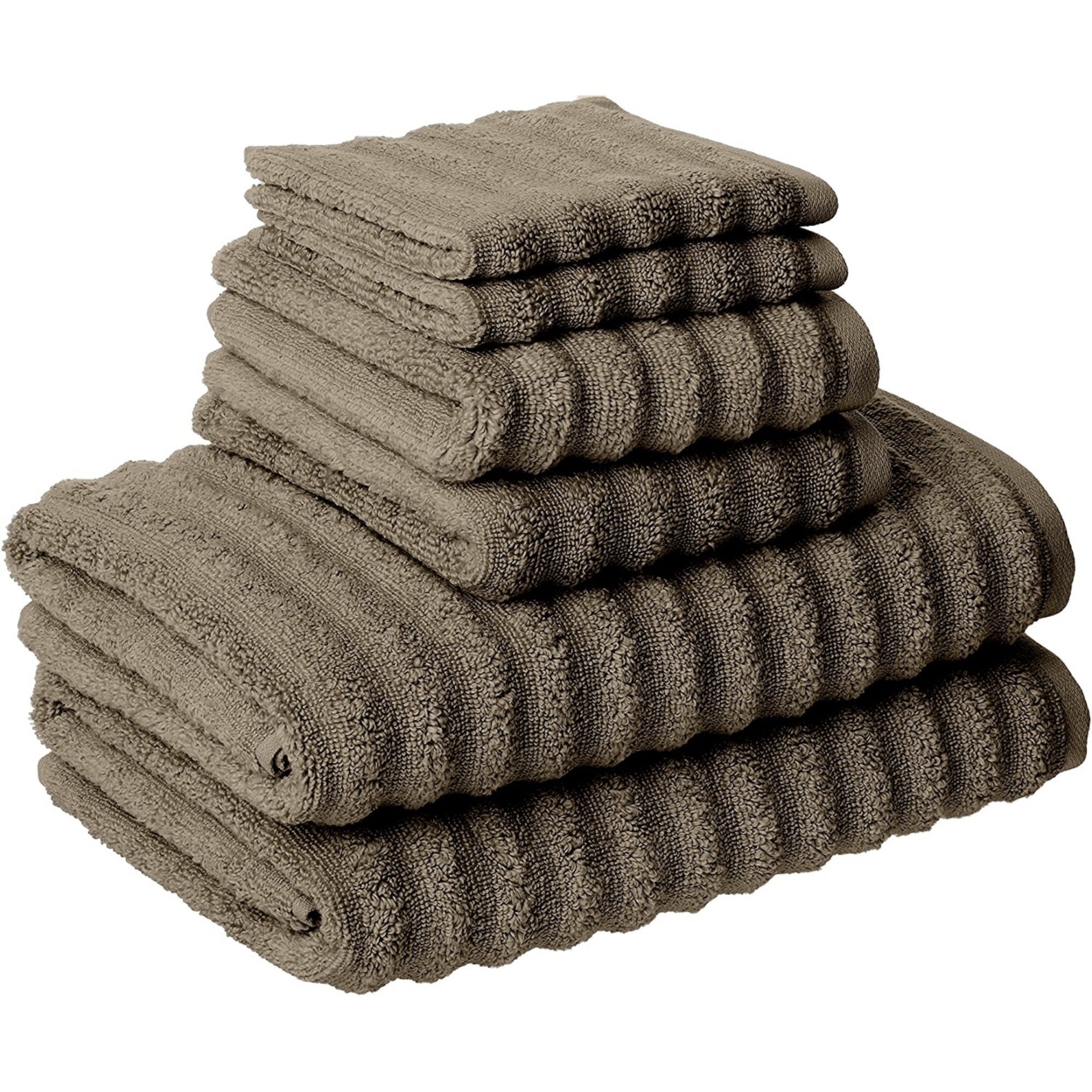 Cora 6 Piece Soft Egyptian Cotton Towel Set, Classic Textured Design, Brown- Saltoro Sherpi
