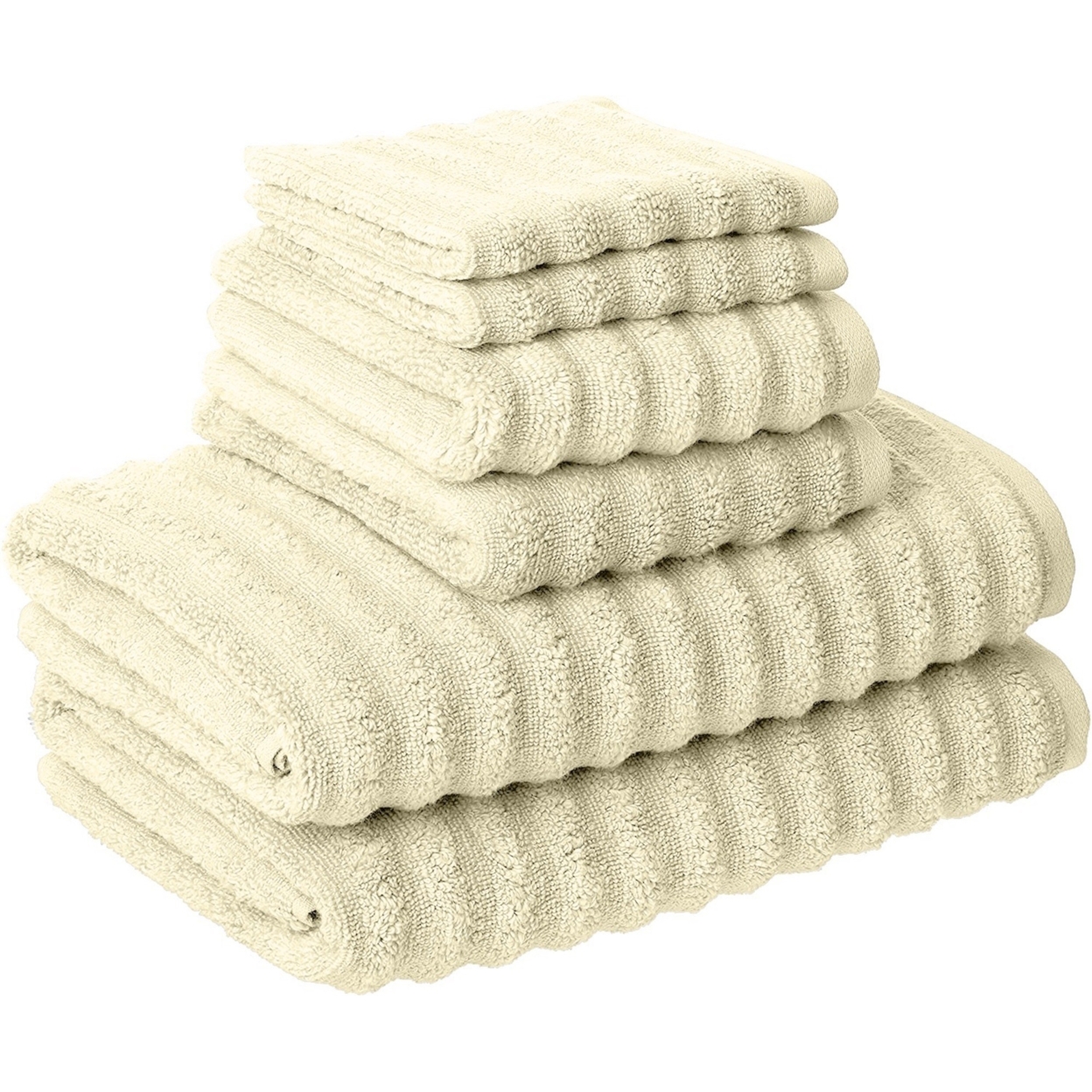 Cora 6 Piece Soft Egyptian Cotton Towel Set, Classic Textured Design, Cream- Saltoro Sherpi