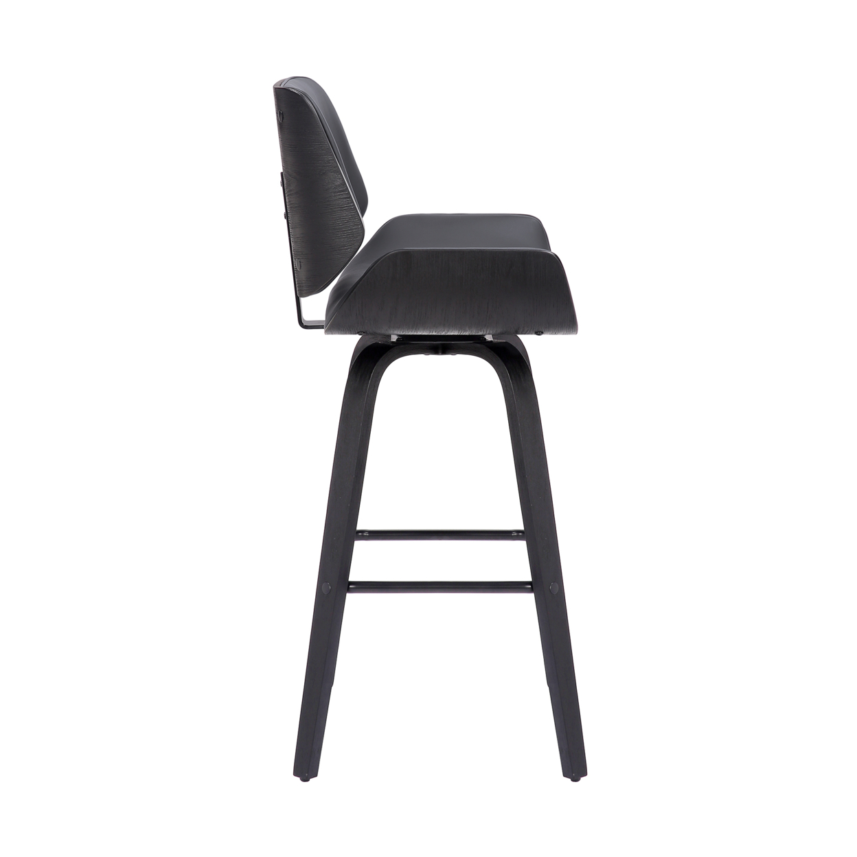 Bar Stool With Curved Padded Back And Seat, Gray- Saltoro Sherpi