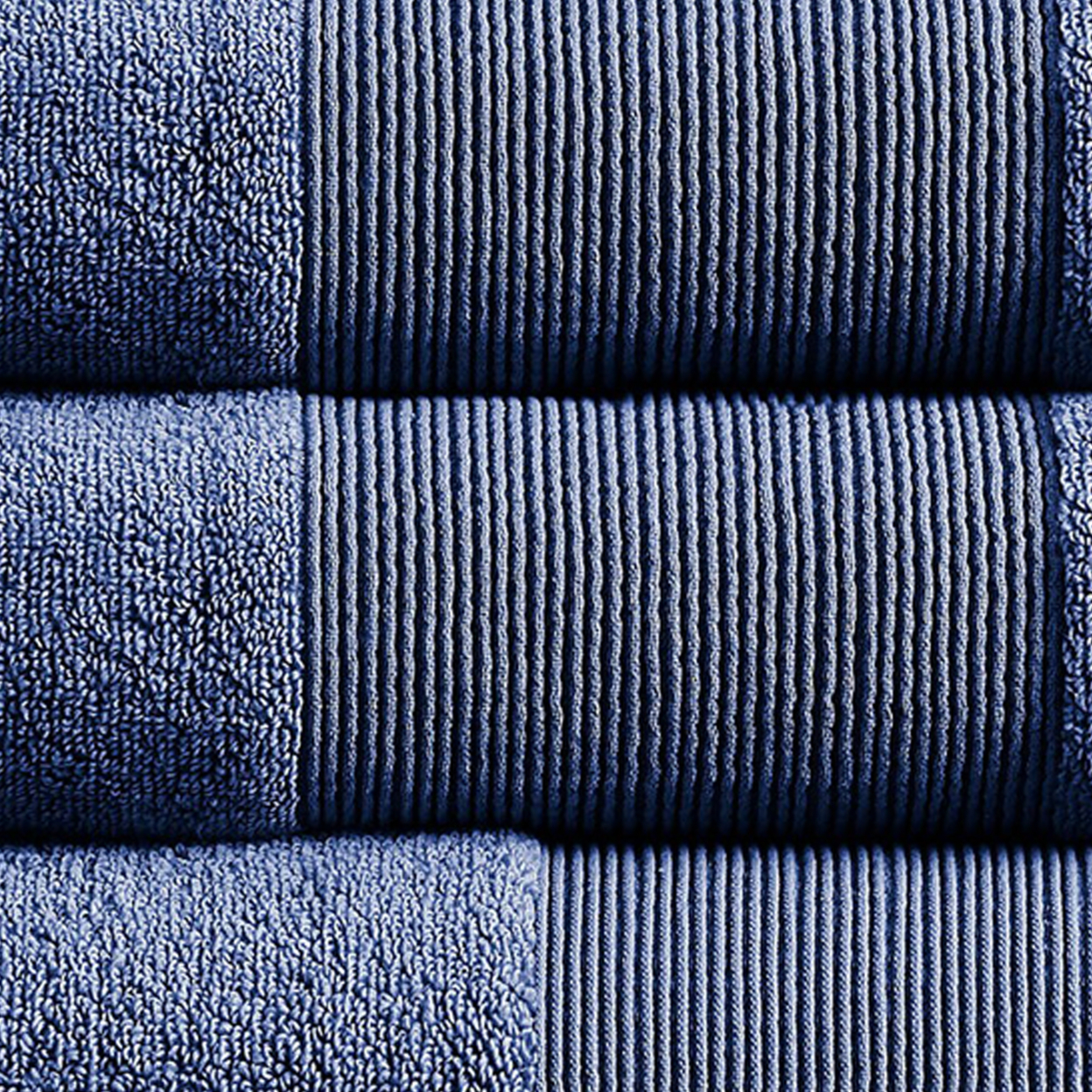Indy Modern 6 Piece Cotton Towel Set, Softly Textured Design, Deep Blue- Saltoro Sherpi