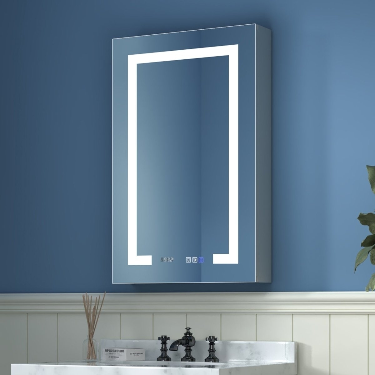 ExBrite 20 x 32 inch Bathroom Light Narrow Medicine Cabinets with Vanity Mirror Recessed or Surface - Door Left Open