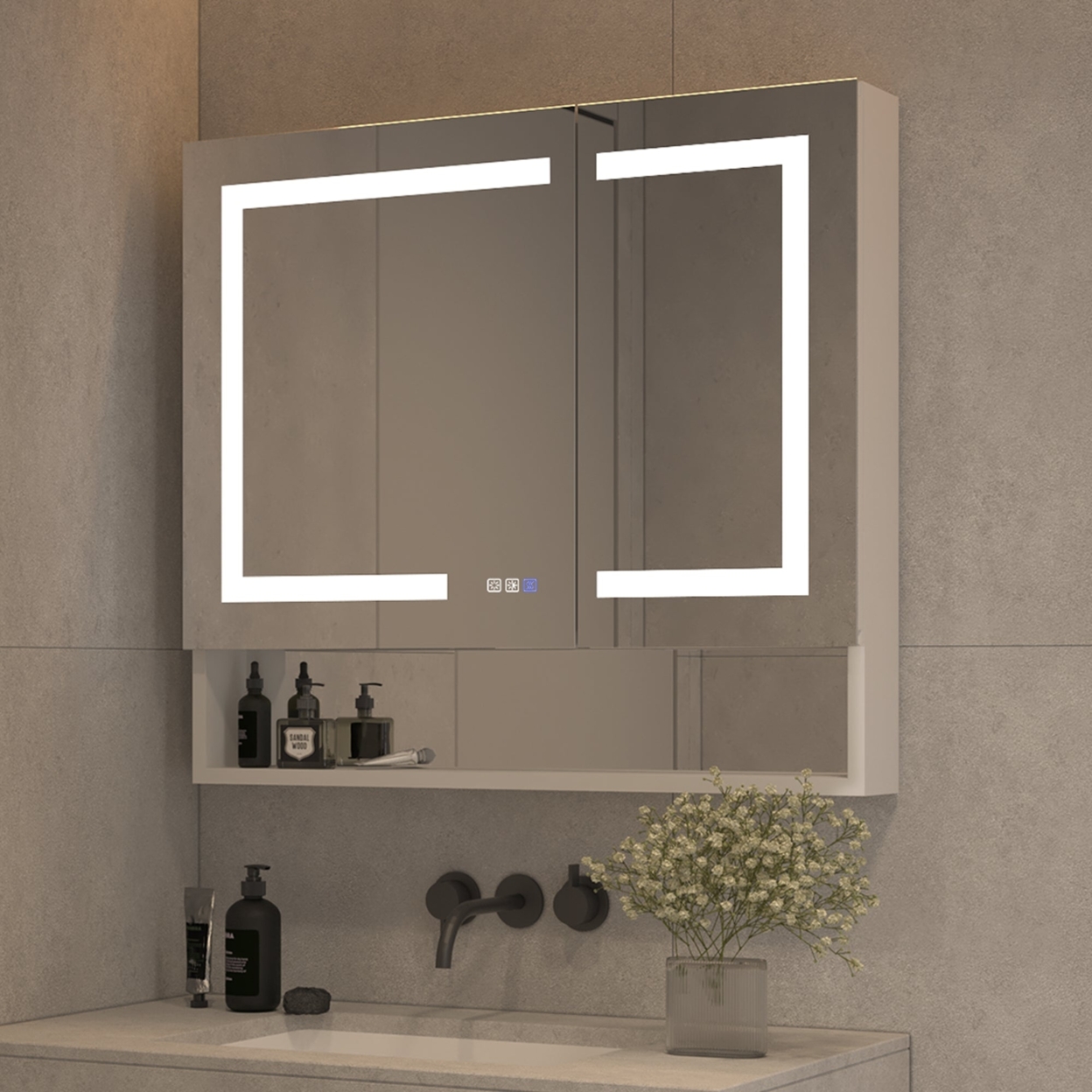 ExBrite 36'' x 32'' Surface or Recessed Mount Led Light Medicine Cabinet with Mirror